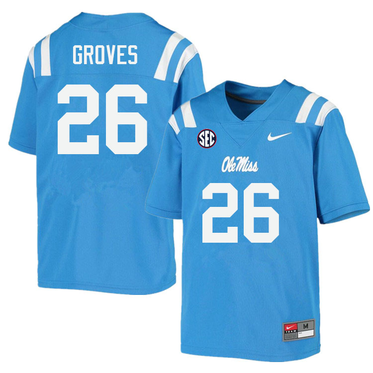 Men #26 Taylor Groves Ole Miss Rebels College Football Jerseys Sale-Power Blue